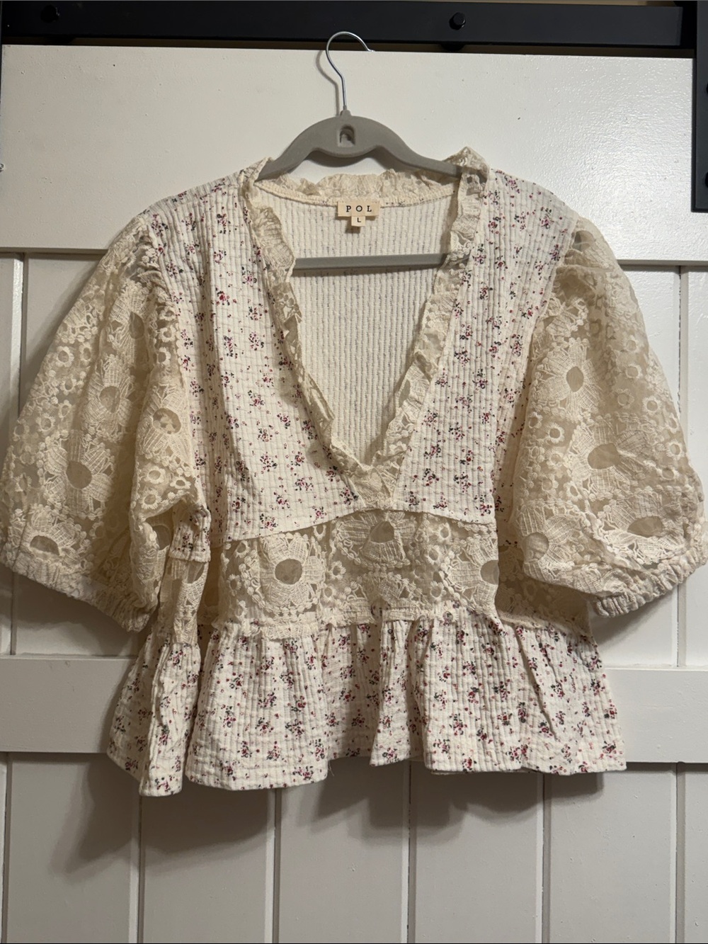 POL Cream Blouse with Dusty Rose Floral Detail - Picture 1 of 3